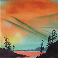 Quiet Sunset, Watercolor, 20x14