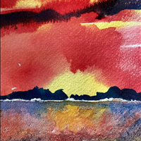 Boundary Bay Sunset, Watercolor, SSWR Art Society Art Show, Apr 20-21, 9:30-4, 14601 20 Ave. Surrey