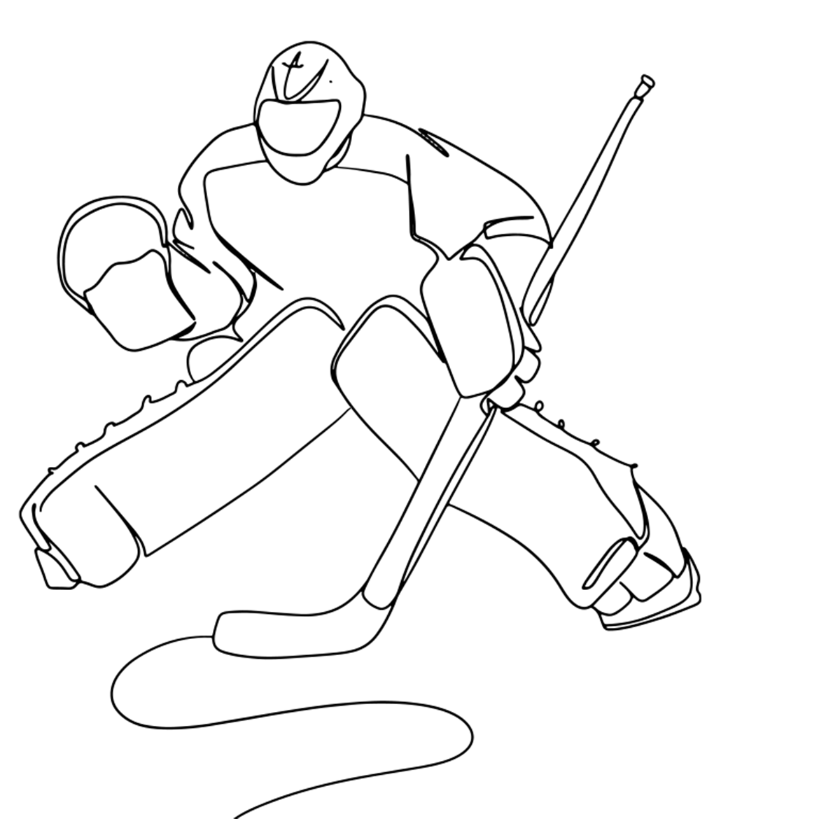 Single line drawn goalie with stick