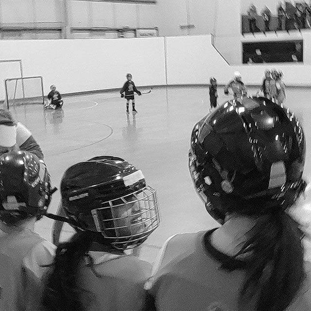 View from the bench of kids heads