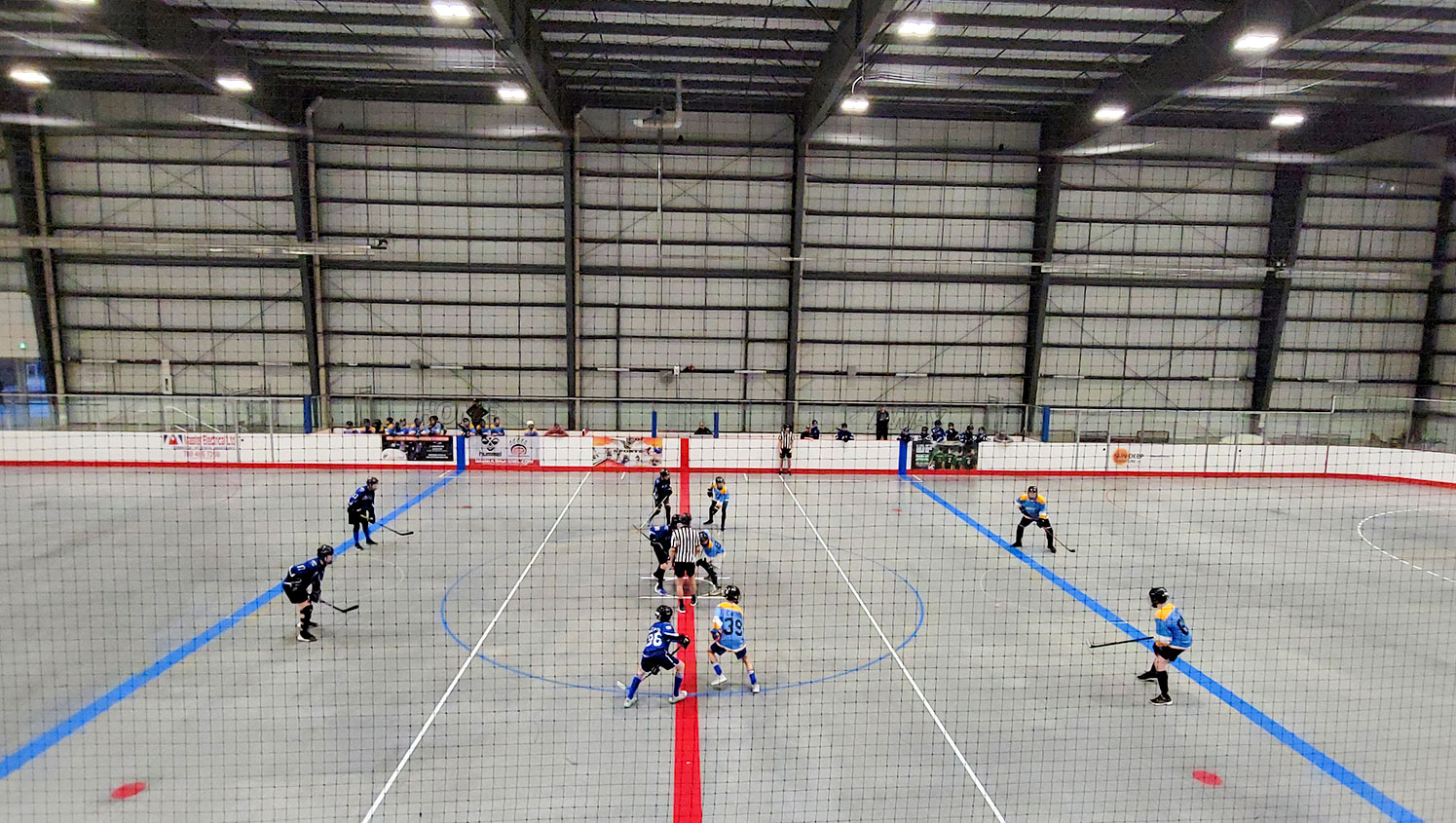Kids playing ball hockey
