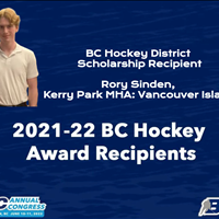 BC Hockey District Scholarship Recipient Rory Sinden