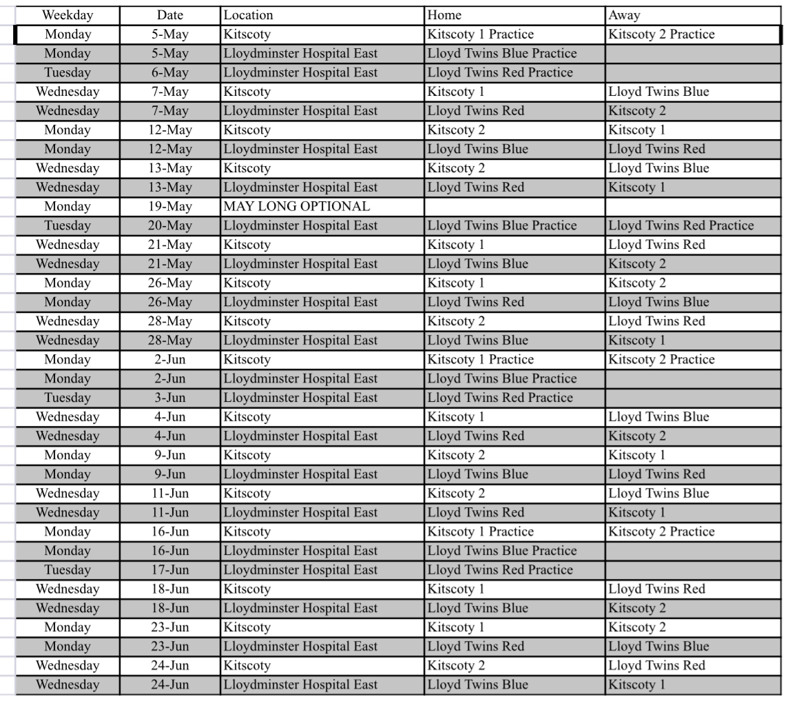 15U SCHEDULE