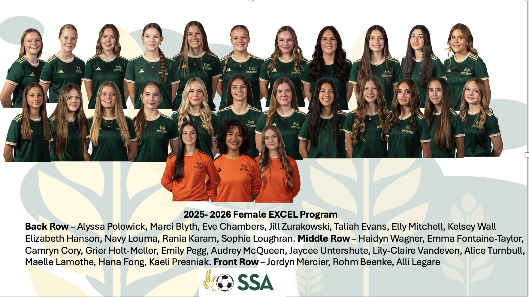 SASK EXCEL Female program 2025 to 2026