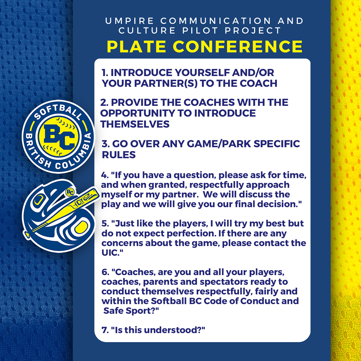 Umpire Communication and Culture Pilot Project Conference Card (Front)