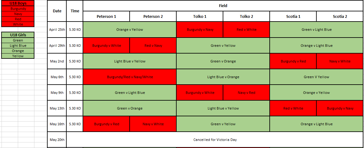 U18 Games - First half of season